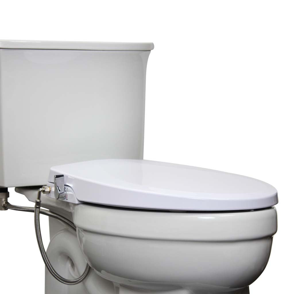 Non-Electric Elongated Bidet Toilet Seat With Dual Nozzle - Heated Seat, White (USA)